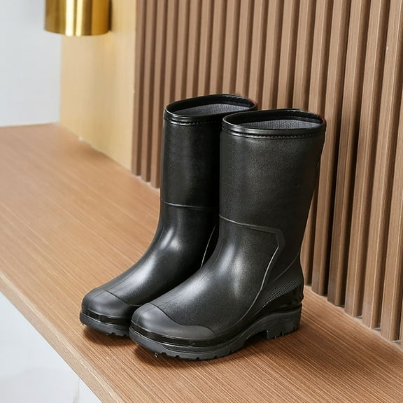XIMIN Women's Mid Calf Rain Boots Waterproof Garden Shoes Slip on Rubber Boots Lightweight Rubber Fashion Boots in Gardening with Glossy in Outdoor (36, Black)