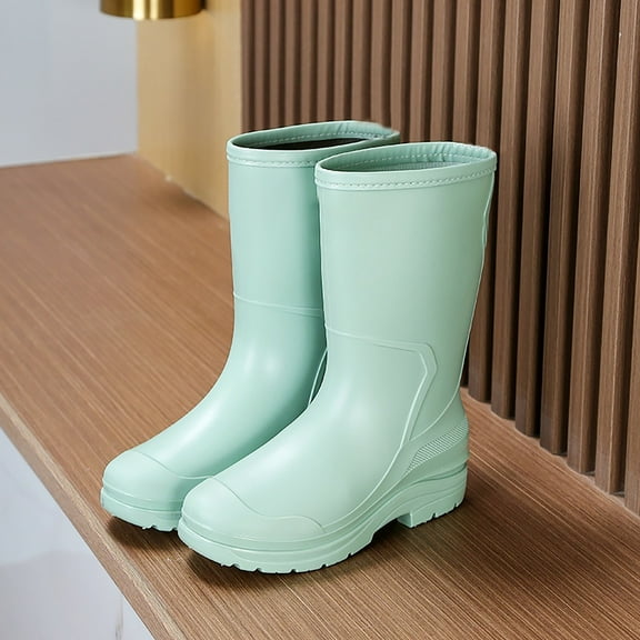 XIMIN Women's Mid Calf Rain Boots Waterproof Garden Shoes Slip on Rubber Boots Lightweight Rubber Fashion Boots in Gardening with Glossy in Outdoor (36, Green)