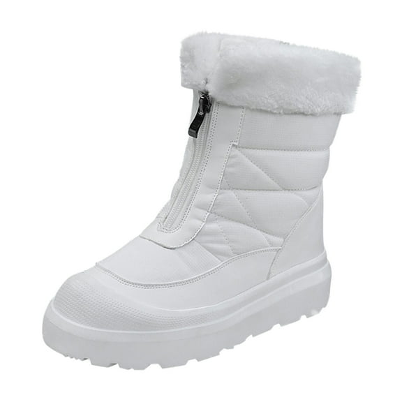 XIMIN Women's Mid Calf Snow Boots Warm and Comfortable Outdoor Comfy Warm Plush Collar Waterproof Non Slip Fur Lined Winter Boots Anti Cold Zipper Snow Boot