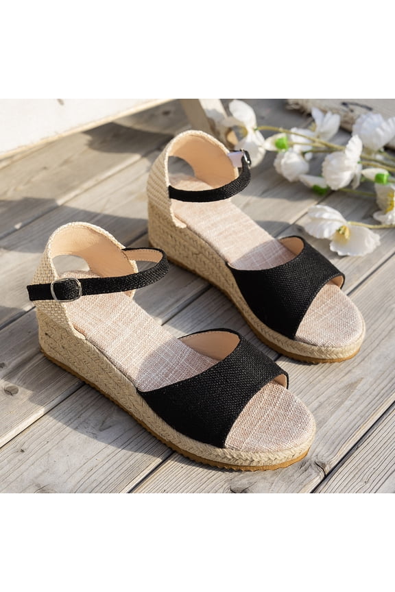 Women's Open Toe Platform Trend Heeled Sandals Buckle Ankle Strap Espadrilles Orthopedic Wedge Sandals Wide Width Comfortable Walking Non Slip Bohemian Summer Beach Shoes
