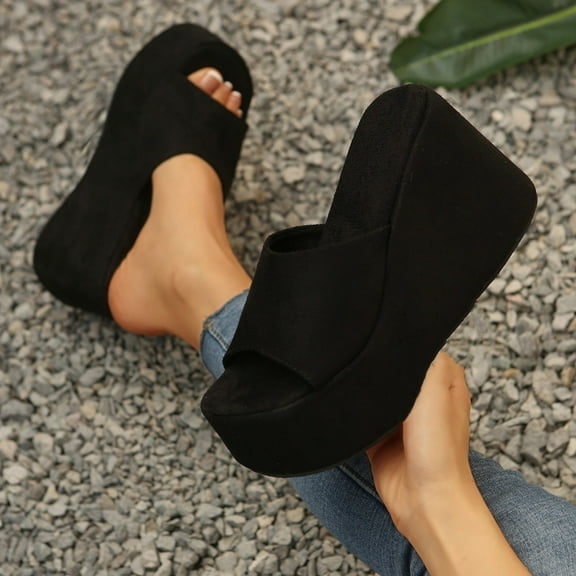XIMIN Women's Open-Toe Platform Wedge Espadrille Slippers Fish Mouth Slip-On Wedge Sandals Breathable Fashion Casual Bohemian Summer Beach Vacation Sandals
