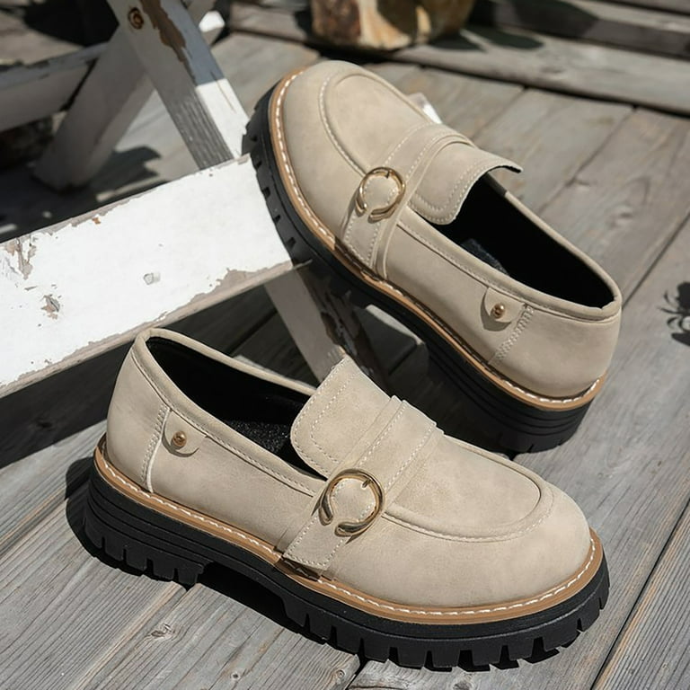 XIMIN Women's Platform Loafers Slip On Comfortable Suede Mary Jane - Main Image