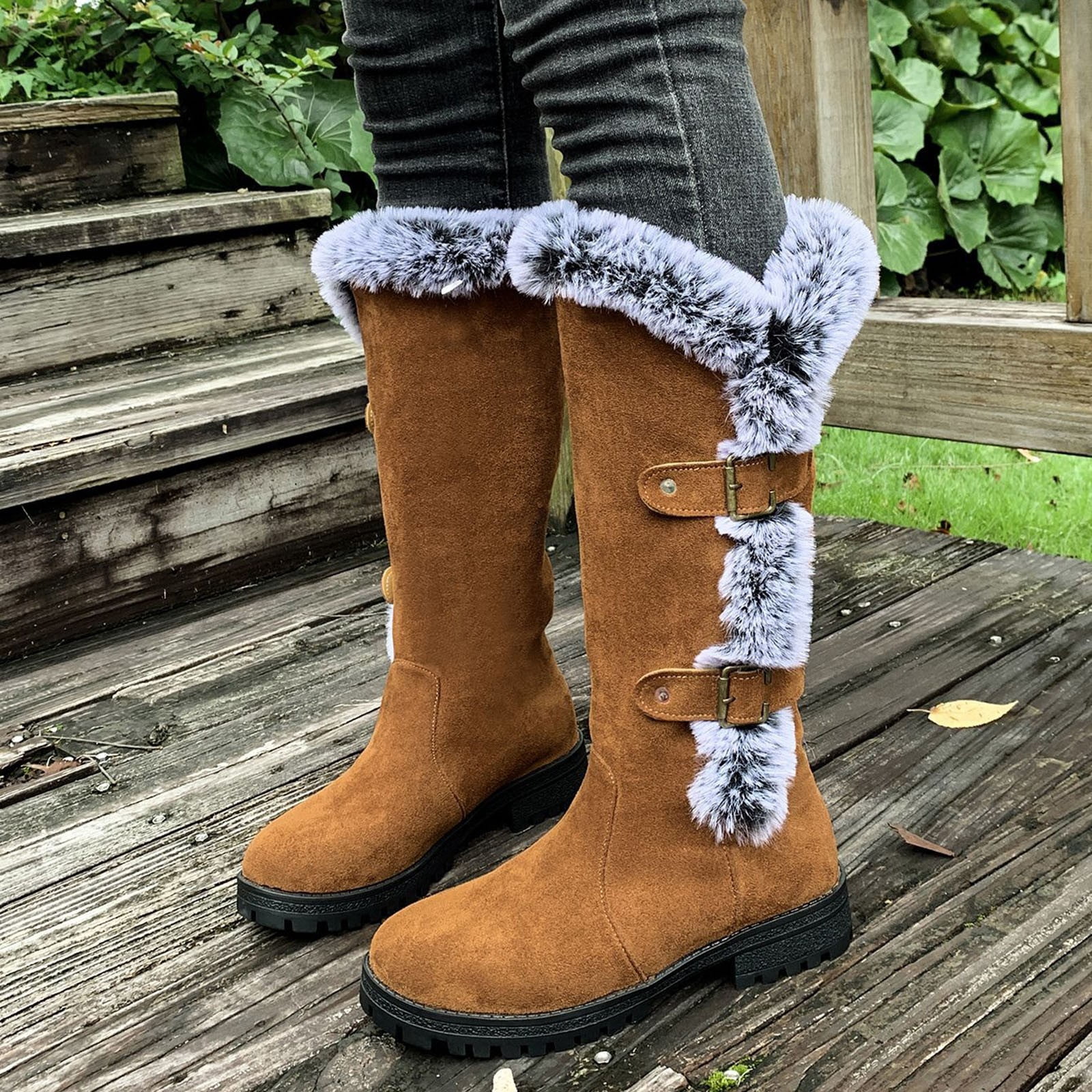 Cewtolkar Women's Fur Lined Snow Boots - Winter Warm Ankle Boots With Hidden Wedge Heel, Anti-Slip - View #10