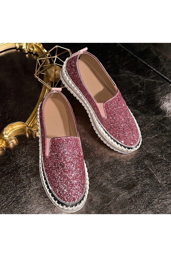 Women's Platform Walking Shoes Fashion Rhinestone Slip On Sneakers Bling Sequin Sneakers Casual Comfort Cute Bowknot Glitter Loafers