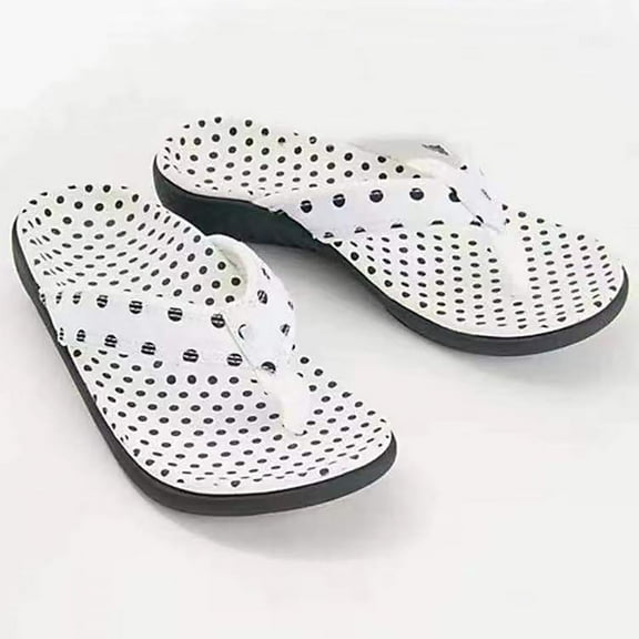 XIMIN Women's Polka Dot Flip Flops Open Toe Breathable Arch Support Comfortable Slip on Slippers Thick Sole Orthotic Beach Slides for Women (6, White)