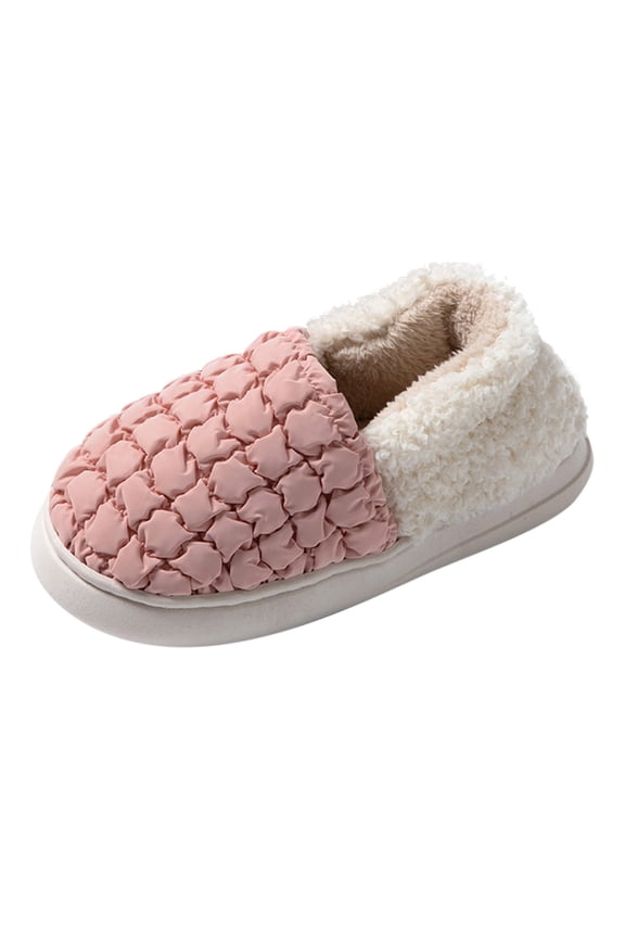 Women's Puff Cotton Slippers Autumn Winter Thick Sole Warm Indoor Home Shoes Cozy Daily Footwear (Pink, 7.5)