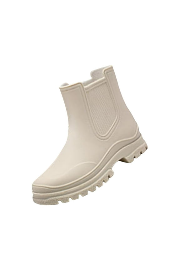 Women's Rain Boots Elastic Adult Ankle Booties Mid Heel Boots Waterproof Non-Slip Chunky Platform Lug Sole Short Comfortable Fashion Garden Boots (36, White)