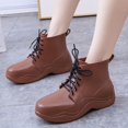 thumbnail image 1 of XIMIN Women's Rain Boots Solid Color Round Toe Heel Platform Ankle Boots Fashion Cross Lace Up Block Thick Heel Booties Casual Comfortable Ladies Outdoor Shoes, 1 of 8