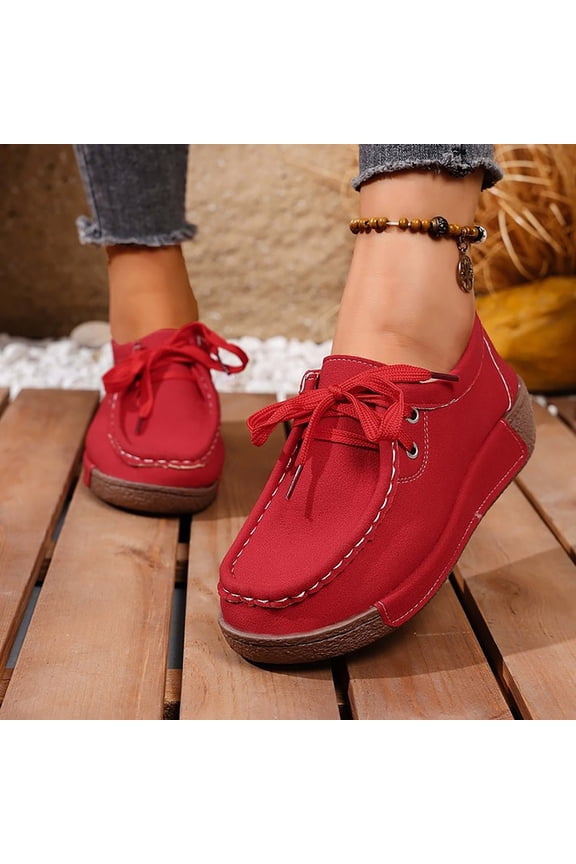 Women's Round Toe Wedge Loafers Lightweight Non-Slip Work Shoes Suede Lace Up Platform Sneakers with Arch Support Slip On Driving Dress Shoes for Business Office