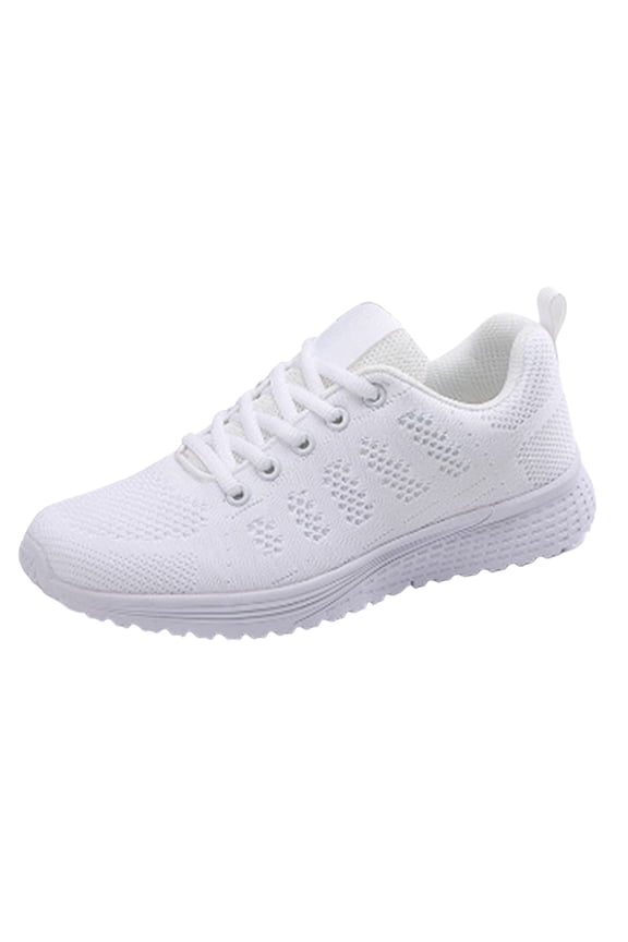 Women's Running Shoes - Flying Mesh Sneakers for Spring and Fall, Flat Sole Student Sports Shoes for Casual Walking (White, 6.5)