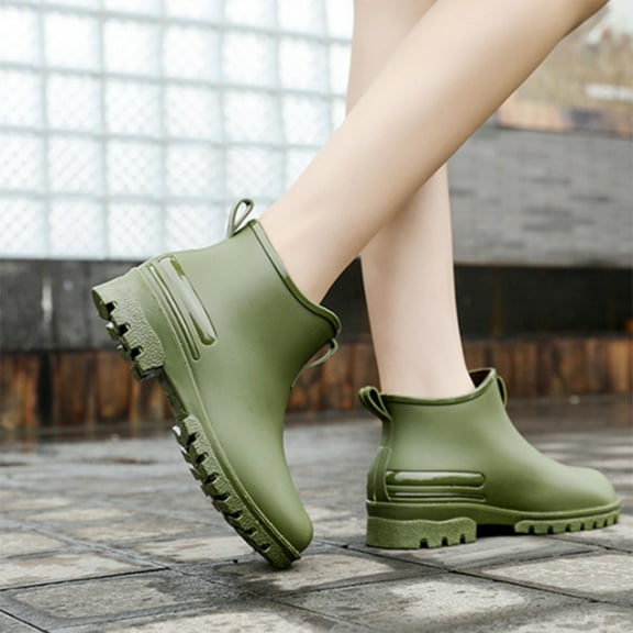 XIMIN Women's Shoes Low- Top Rain Boots Waterproof Anti-Slipping Rainboots Comfortable Insoles Stylish Light Ankle Rain Shoes Outdoor Work Garden Shoes (38, Green)