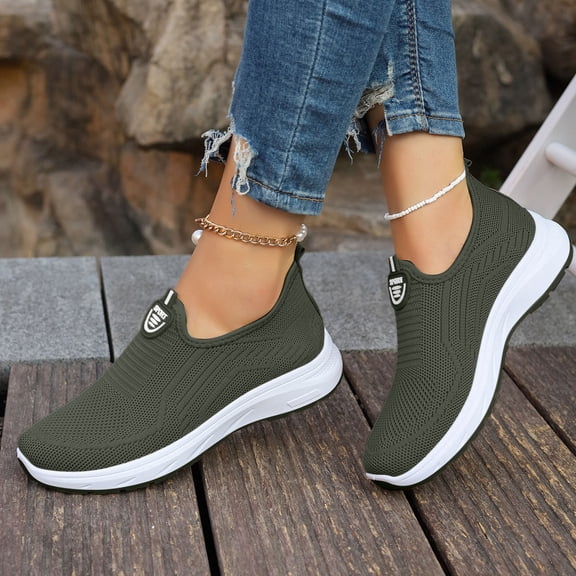 XIMIN Women's Slip On Low Heel Sneakers Lightweight Breathable Casual Walking Running Gym Tennis Workout Shoes Non Slip Comfortable Arch Support Daily Footwear