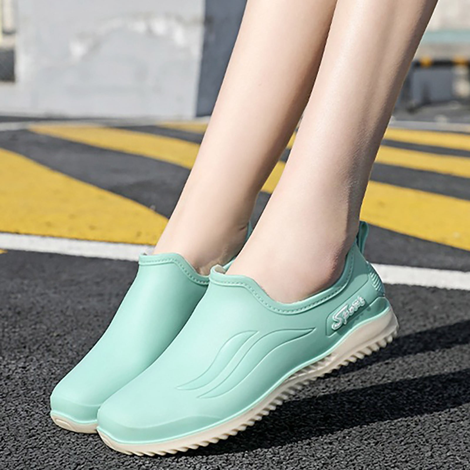 XIMIN Women's Slip-On Rain Boots Waterproof Garden Shoes Solid