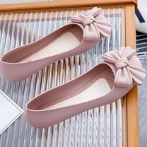 XIMIN Women's Slip On Shoes Solid Color Foldable Round Toe Cute Bow Trim Bowknot Ballerina Shoes Leather Comfort Flats Wedding Dress Shoes