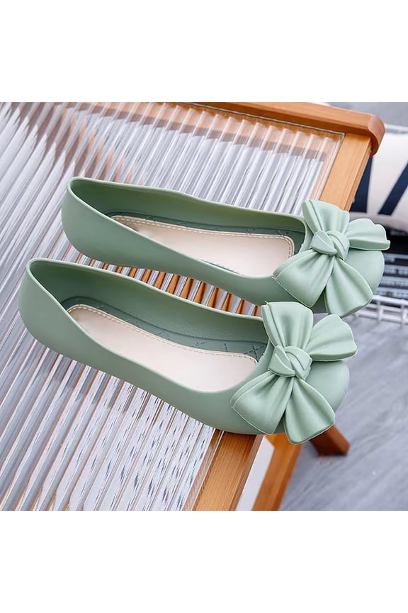 Women's Slip On Shoes Solid Color Foldable Round Toe Cute Bow Trim Bowknot Ballerina Shoes Leather Comfort Flats Wedding Dress Shoes