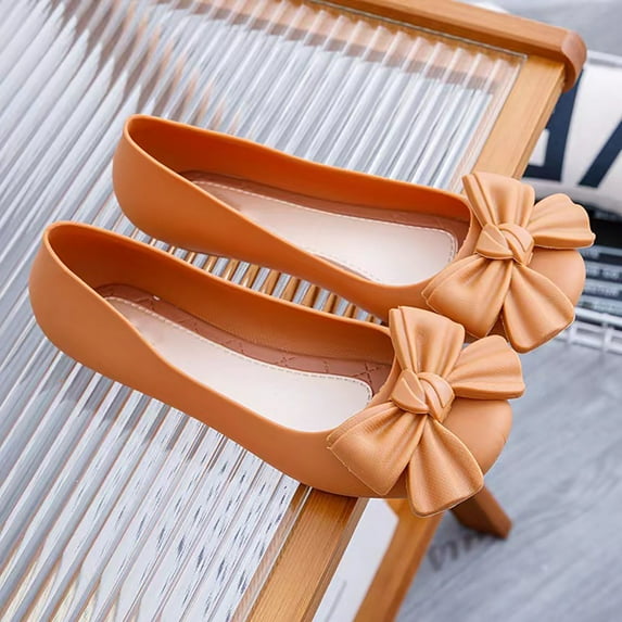 XIMIN Women's Slip On Shoes Solid Color Foldable Round Toe Cute Bow Trim Bowknot Ballerina Shoes Leather Comfort Flats Wedding Dress Shoes