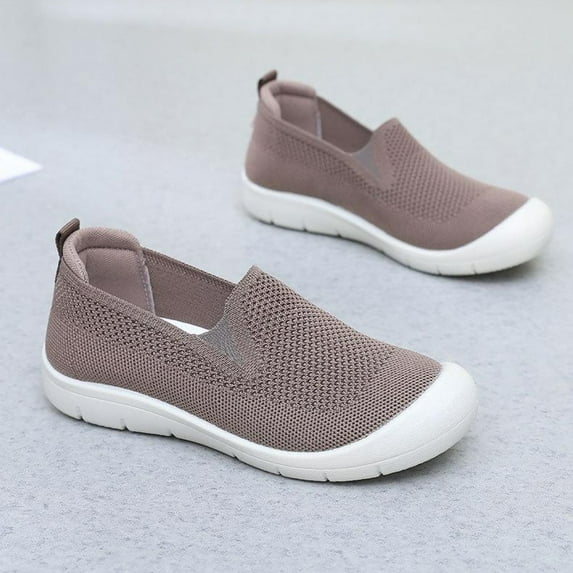 XIMIN Women's Slip-On Walking Tennis Flats Shoes Loafers Low Top Knit Dressy Comfortable Casual Travel Work Driving Business Sneaker Footwear (35, Silver)