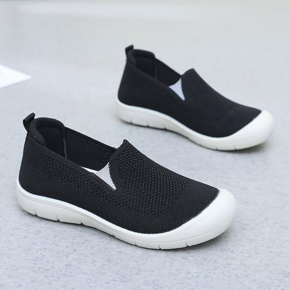 XIMIN Women's Slip-On Walking Tennis Flats Shoes Loafers Low Top Knit Dressy Comfortable Casual Travel Work Driving Business Sneaker Footwear (40, Black)