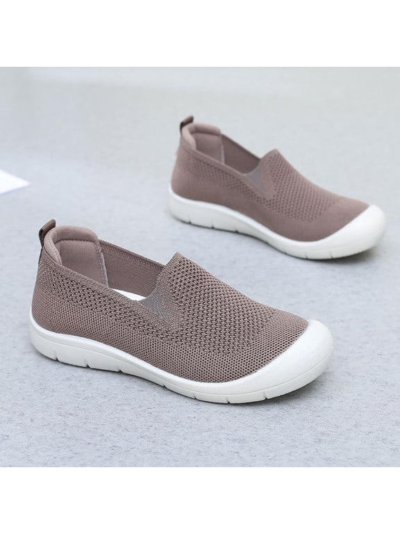 Women's Slip-On Walking Tennis Flats Shoes Loafers Low Top Knit Dressy Comfortable Casual Travel Work Driving Business Sneaker Footwear (40, Off-White)