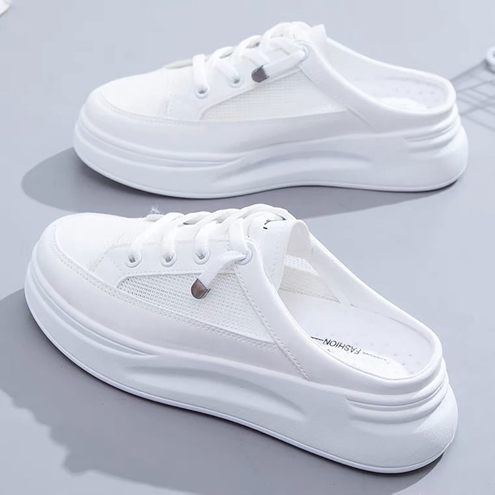 XIMIN Women's Slip On Platform Backless Sneakers Wedge Slide Wide ...