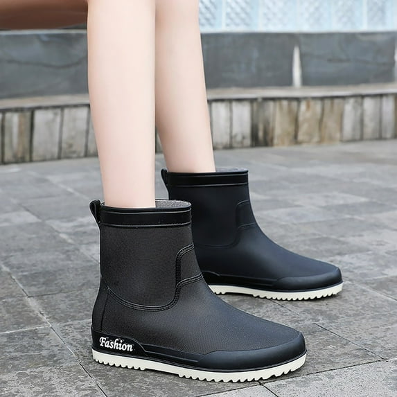 XIMIN Women's Slip Rain Shoes Short Chelsea Boots Ankle Rubber Rain Boots Korean Version Solid Color Fashion Short Tube Water Shoes for Garden Waterproof