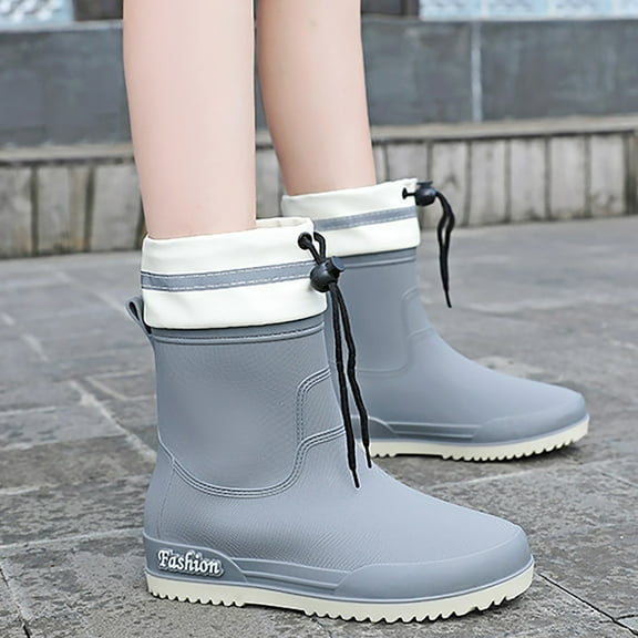 XIMIN Women's Slip Rain Shoes Short Chelsea Boots Ankle Rubber Rain Boots Korean Version Solid Color Fashion Short Tube Water Shoes for Garden Waterproof