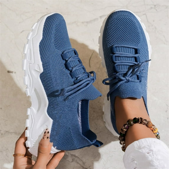 XIMIN Women's Slip On Sneakers Lace Up Breathable Mesh Running Shoes Supportive Walking Trainers Lightweight Fitness Footwear Athletic Casual Fashion Sneakers
