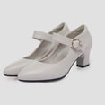 thumbnail image 1 of XIMIN Women's Soft Sole Low Block Heel Mary Jane Pumps Buckle Closed Pointed Toe Dress Pumps Work Shoes Office Shoes Spring and Autumn (6.5, White), 1 of 5