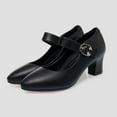 thumbnail image 1 of XIMIN Women's Soft Sole Low Block Heel Mary Jane Pumps Buckle Closed Pointed Toe Dress Pumps Work Shoes Office Shoes Spring and Autumn (7.5, Black), 1 of 8