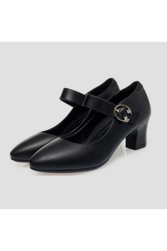 Women's Soft Sole Low Block Heel Mary Jane Pumps Buckle Closed Pointed Toe Dress Pumps Work Shoes Office Shoes Spring and Autumn (8.5, Black)