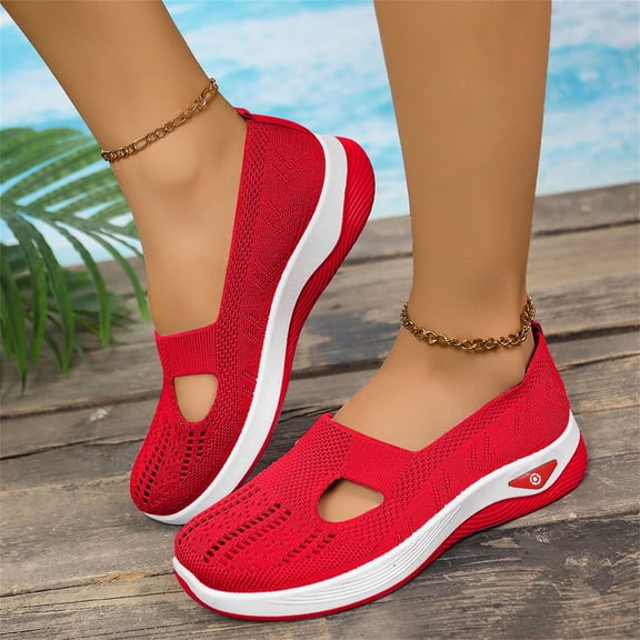 XIMIN Women's Soft Woven Breathable Orthopedic Anti-Skid Shoes Wide Width Slip-On Athletic Tennis Shoes with Arch Support Sports Shoes Comfortable Walking Sneakers