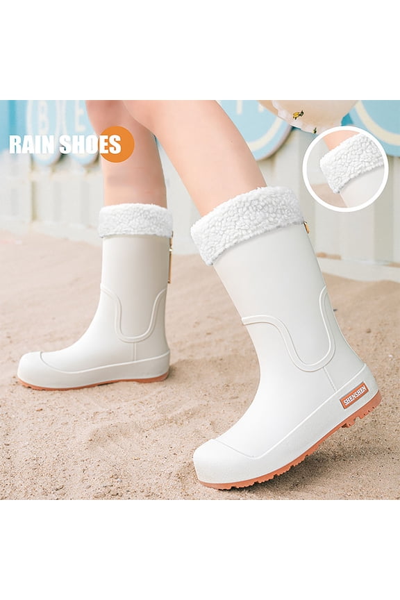Women's Solid Color Rain Boots Mid-Calf Platform Heel Shoes for Daily Wear Comfortable Slip Long Boots Comfortable Fashionable Durable Footwear