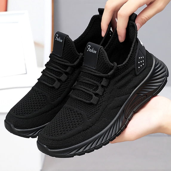 XIMIN Women's Solid Color Slip On Walking Lightweight Comfort Knit Mesh Sneakers - Breathable Low-Top Running & Tennis Shoes Casual Lace-Up Outdoor Tennis Footwear