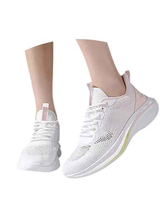 Women's Sports Shoes - Fly Knit Breathable Mesh Sneakers with Soft Sole, Casual Work Walking Shoes, Korean Style (Pink, 7)