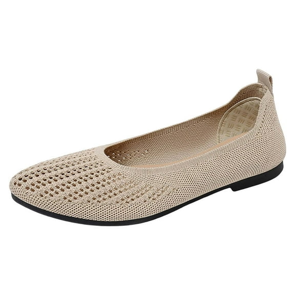 XIMIN Women's Stretch Knit Ballet Flats Slip-On Round Toe Mary Jane Comfort Shoes for Wedding Guest Office & Everyday Wear Breathable Casual Dressy Footwear (8.5, Beige)