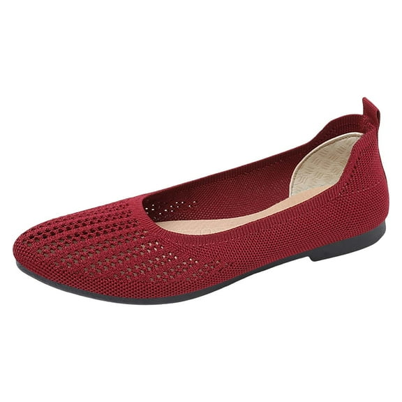 XIMIN Women's Stretch Knit Ballet Flats Slip-On Round Toe Mary Jane Comfort Shoes for Wedding Guest Office & Everyday Wear Breathable Casual Dressy Footwear (7, Red)