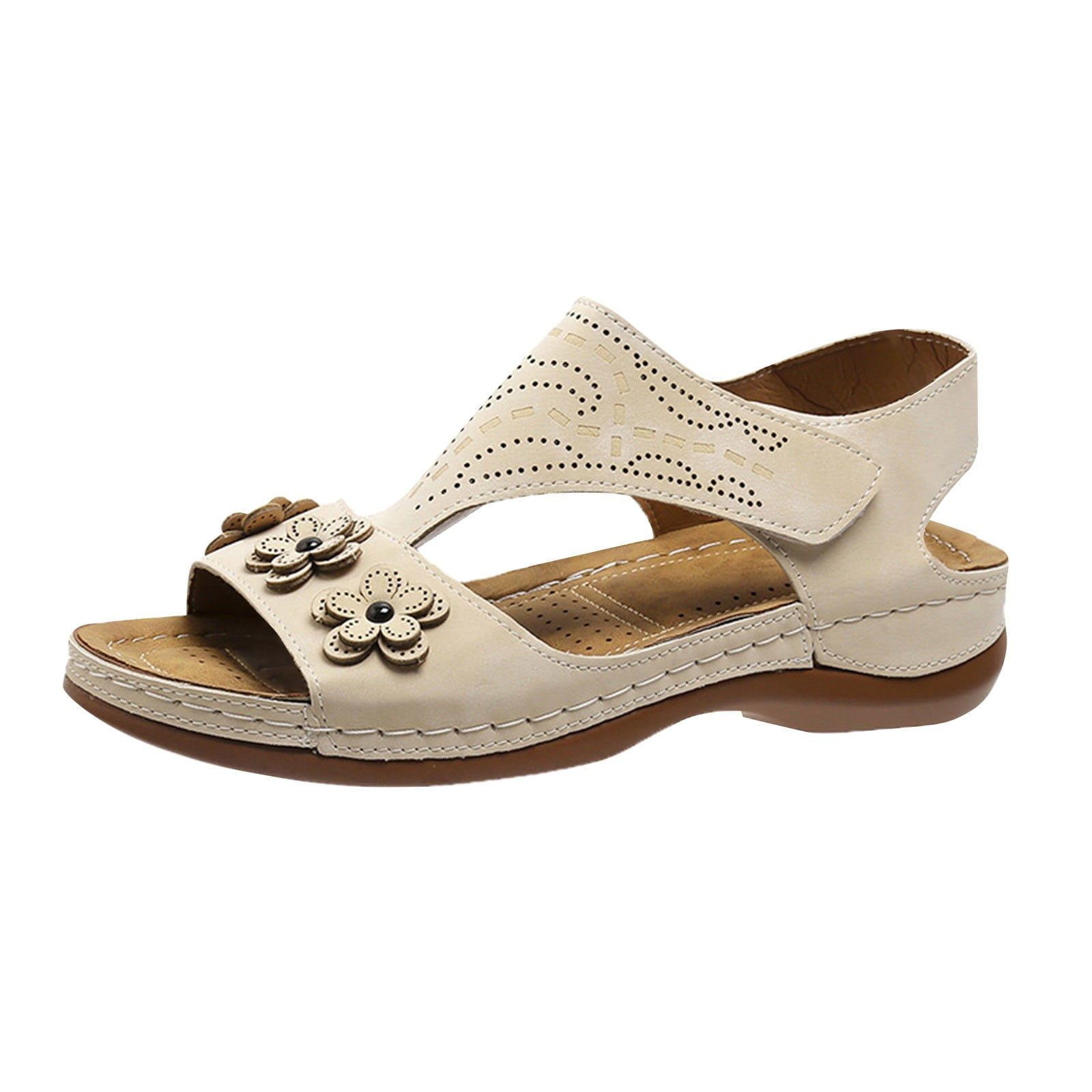 XIMIN Women's Summer Large Retro Casual Flower Slope Heel Beach