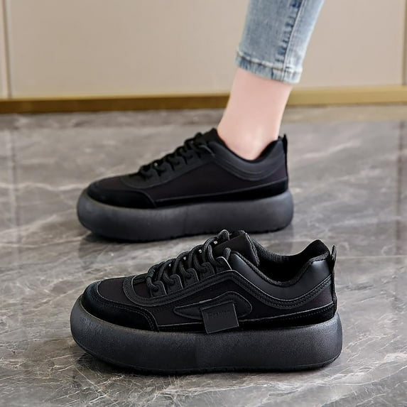 XIMIN Women's Trendy Thick - Sole Athletic Lace Up Sneakers Walking Light-Weight Slip Resistant Shoes Casual Footwear Work Solid Color Run Shoes