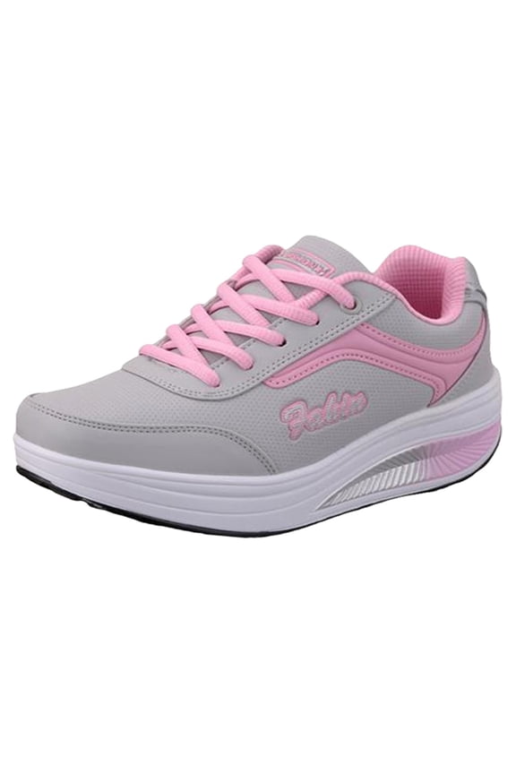 Women's Walking Toning Platform Shoes Soft Comfy Running Shoe Fashion Lace up Rocker Shoes with Arch Support Sneakers Casual Lightweight Tennis Sneaker