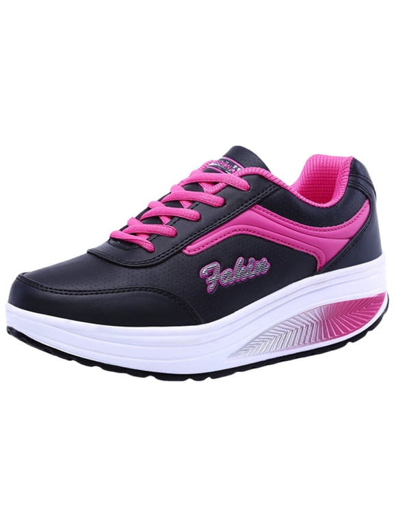 Women's Walking Toning Platform Shoes Soft Comfy Running Shoe Fashion Lace up Rocker Shoes with Arch Support Sneakers Casual Lightweight Tennis Sneaker