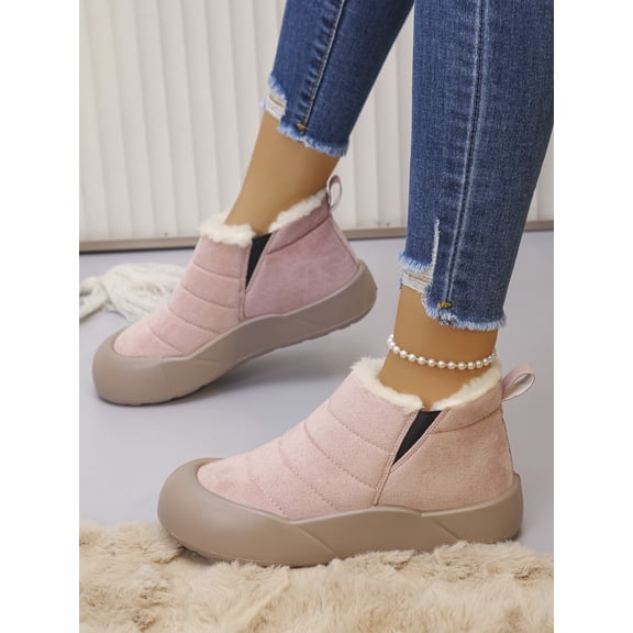 XIMIN Women's Waterproof Warm Winter Snow Ankle Boots with Chunky Sole Comfortable Soft Plush Lightweight Non-slip Slip on Rain Snow Short Boots Outdoor Hiking Camping Boots