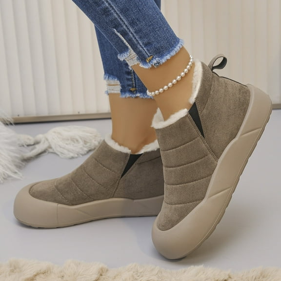 XIMIN Women's Waterproof Warm Winter Snow Ankle Boots with Chunky Sole Comfortable Soft Plush Lightweight Non-slip Slip on Rain Snow Short Boots Outdoor Hiking Camping Boots
