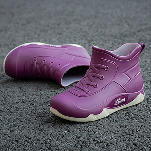 XIMIN Women's Waterproof and Wear-Resistant Rubber Ankle Rain Boots Lace Up Platform Wedge Heel Round Toe Solid Color Non-Slip Outdoor Garden Work Rain Boots