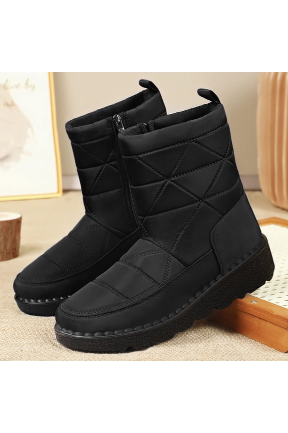 Women’s Winter Boots Waterproof Snow Booties Mid Calf Boots with Zipper Warm Faux Fur Lined Cozy Comfortable Anti-Slip Sole Stylish Outdoor Shoes