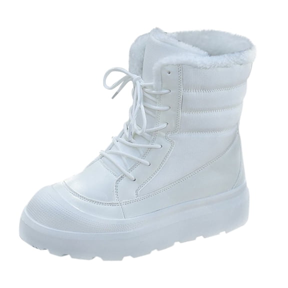 XIMIN Women's Winter Comfy Warm Plush Collar Waterproof Mid Calf Snow Boots Orthopedic Ankle Booties with Front Zipper Non-slip Outdoor Hiking High Booties