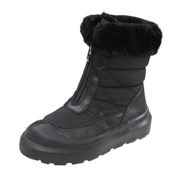 XIMIN Women's Winter Comfy Warm Plush Collar Waterproof Mid Calf Snow Boots Orthopedic Ankle Booties with Front Zipper Non-slip Outdoor Hiking High Booties