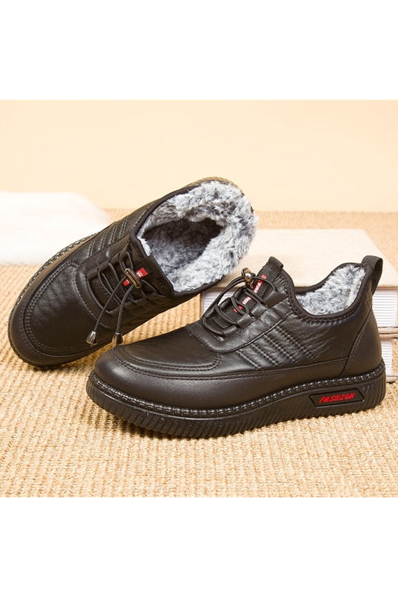 Women's Winter New Fleece Thickened Warm Soft Bottom Cotton Boots Waterproof Comfortable Low Top Slip-on Snow Shoes Casual Walking Shoes Leather Ankle Booties