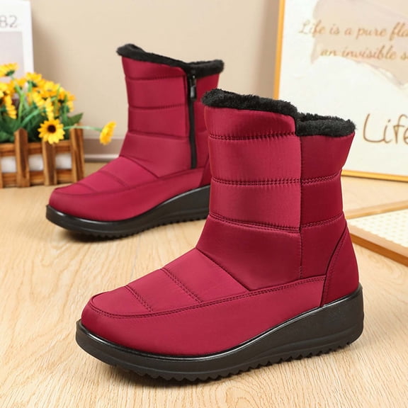 XIMIN Women's Winter Warm Non-Slip Fur Lined Snow Boots Comfortable Outdoor Slip-On Wedge Waterproof Ankle Boots for Walking Vacation and Cold Weather