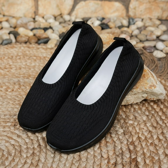 XIMIN Women's Woven Orthopedic Breathable Comfortable Walking Sneakers with Arch Support Wide Fit Slip on Tenis Comfy Work Slip Ins Loafers Soft Foam Footwear (9.5, Black)