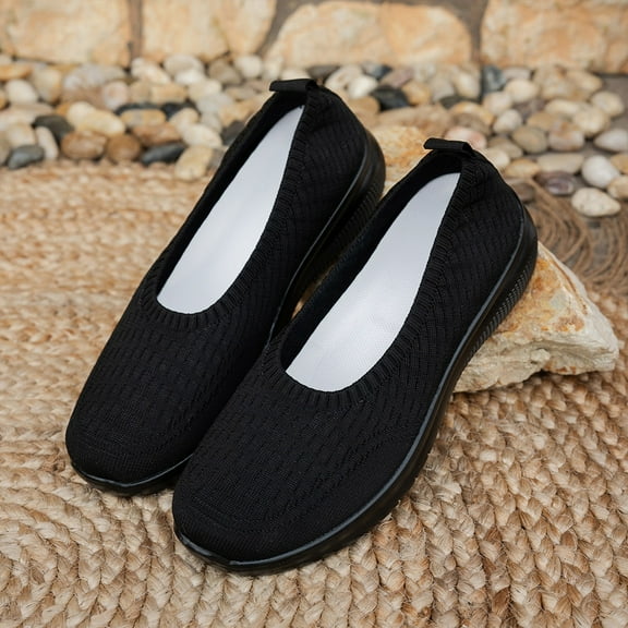 XIMIN Women's Woven Orthopedic Breathable Comfortable Walking Sneakers with Arch Support Wide Fit Slip on Tenis Comfy Work Slip Ins Loafers Soft Foam Footwear (8.5, Black)